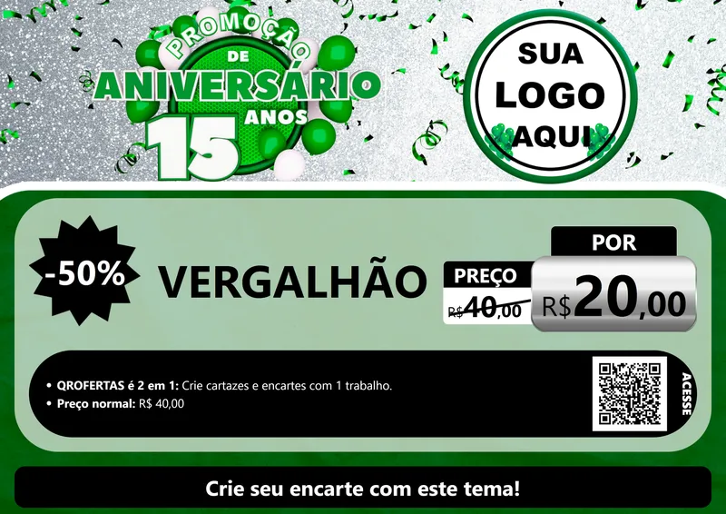 Modelo de Cartaz para Cartaz A4 Horizontal com o tema Promoção de Aniversário - 15 Anos para Ferragens