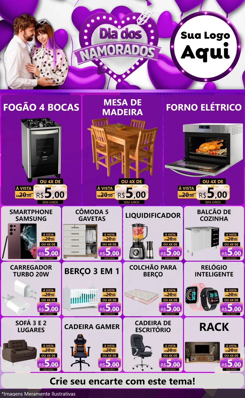 Modelo de Encarte para Encarte Grande com o tema Dia dos Namorados para Móveis e Eletro