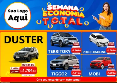 Modelo de Encarte para Encarte A4 Horizontal com o tema Semana Economia Total para Concessionaria de Carros