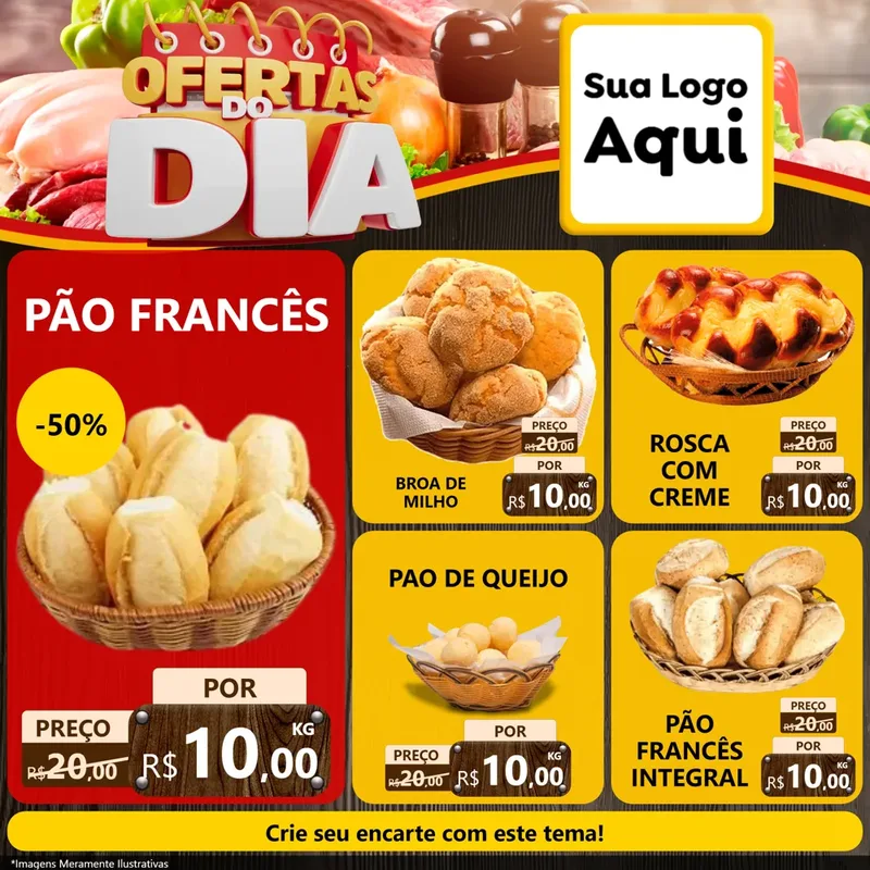 Modelo de Rede Social para Feed Facebook com o tema Ofertas do Dia para Padaria