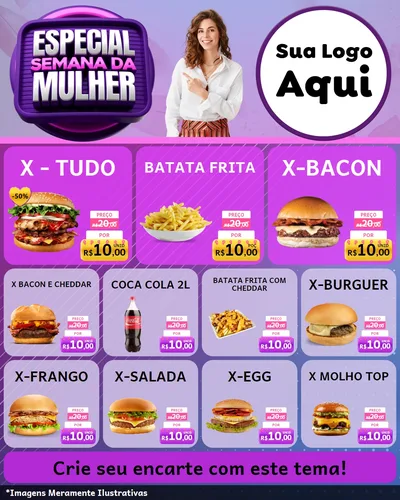 Modelo de Rede Social para Feed Instagram com o tema Especial Semana da Mulher para Hamburgueria