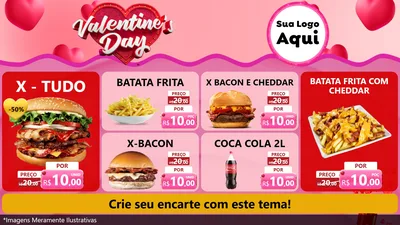 Modelo de TV para TV Horizontal com o tema Valentine's Day para Hamburgueria