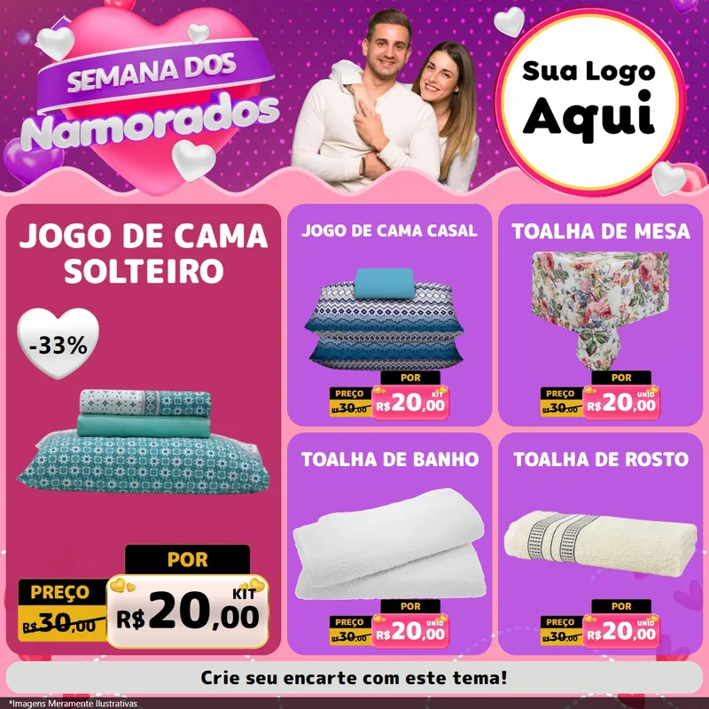 Modelo de Rede Social para Feed Facebook com o tema Semana dos Namorados para Cama, Mesa e Banho