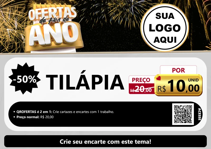 Modelo de Cartaz para Cartaz A4 Horizontal com o tema Ofertas de Fim de Ano para Peixaria