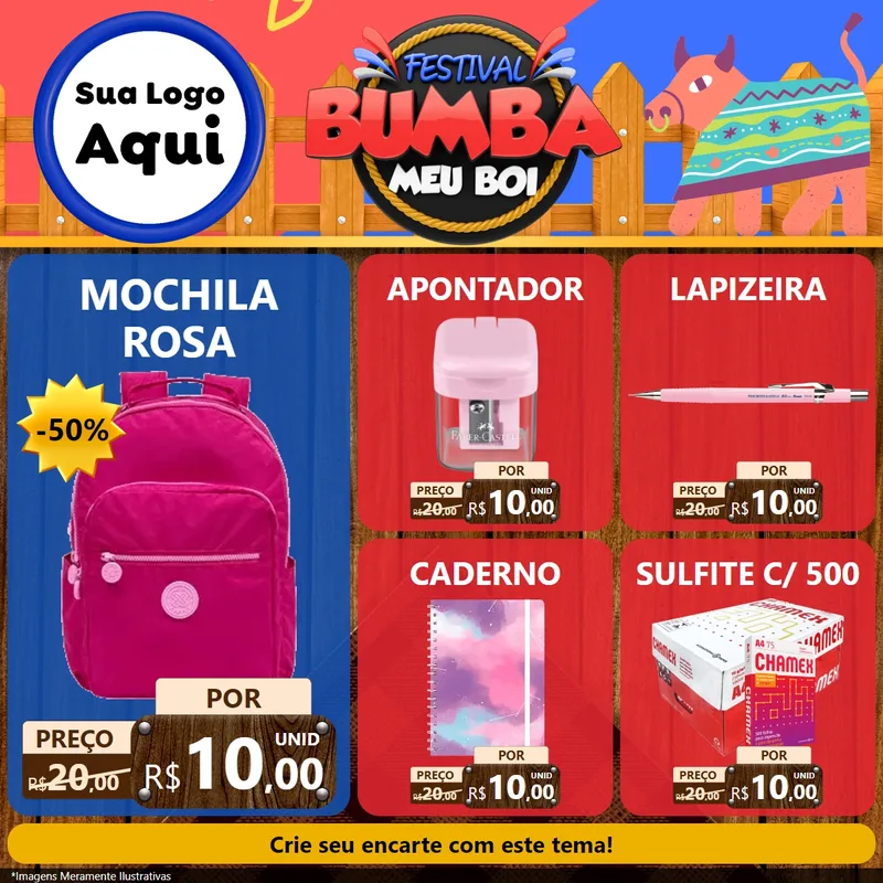 Modelo de Rede Social para Feed Facebook com o tema Festival Bumba Meu Boi para Papelaria