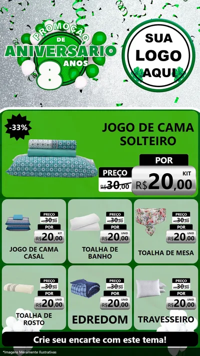 Modelo de Rede Social para Stories com o tema Promoção de Aniversário - 8 Anos para Cama, Mesa e Banho