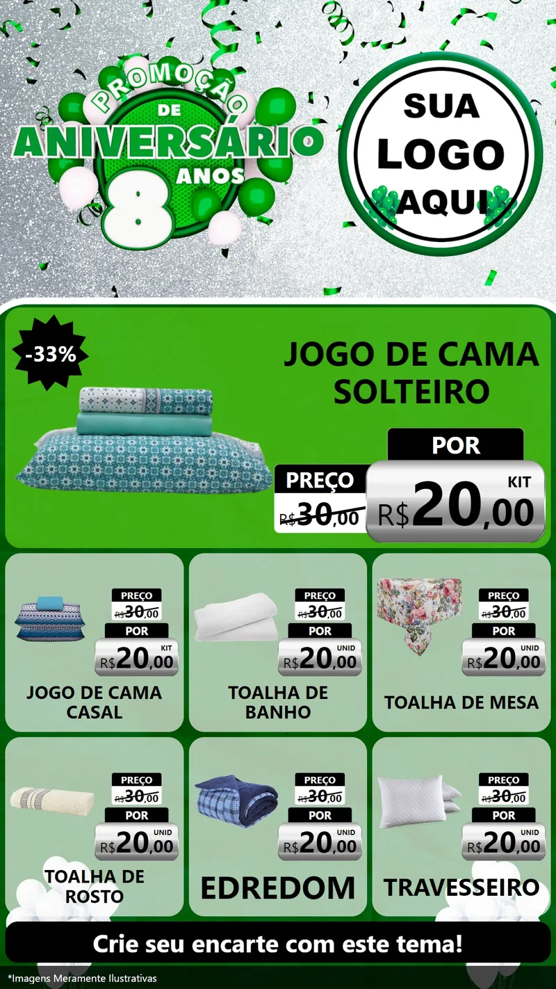 Modelo de Rede Social para Stories com o tema Promoção de Aniversário - 8 Anos para Cama, Mesa e Banho