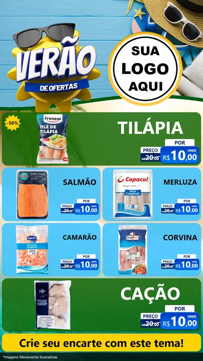 Modelo de TV para TV Vertical com o tema Verão de Ofertas para Peixaria