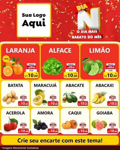 Modelo de Rede Social para Feed Instagram com o tema Dia N o Dia Mais Barato do Mês para Hortifrúti