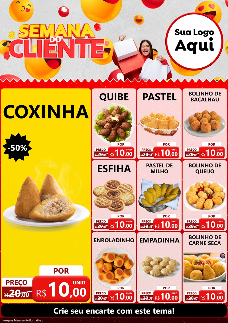 Modelo de Encarte para Encarte A4 Vertical com o tema Semana do Cliente para Salgadaria