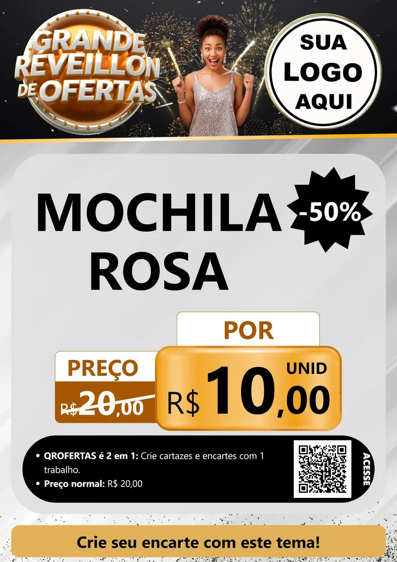 Modelo de Cartaz para Cartaz A4 Vertical com o tema Grande Réveillon de Ofertas para Papelaria