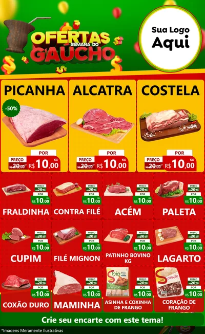 Modelo de Encarte para Encarte Grande com o tema Ofertas Semana Do Gaúcho para Açougue