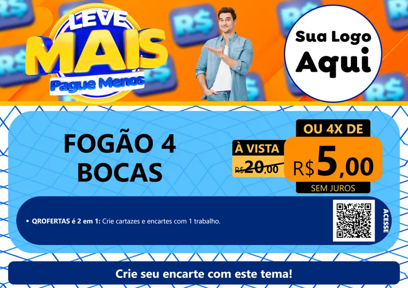 Modelo de Cartaz para Cartaz A4 Horizontal com o tema Leve Mais, Pague Menos para Móveis e Eletro