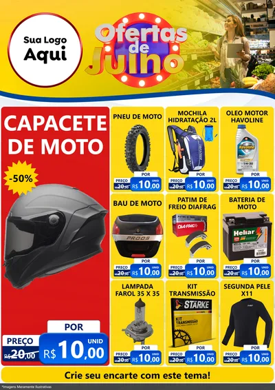 Modelo de Encarte para Encarte A4 Vertical com o tema Ofertas de Julho para Moto peças