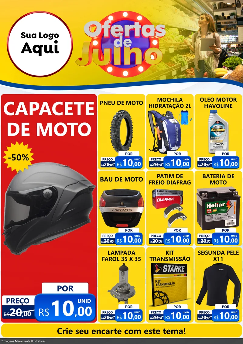 Modelo de Encarte para Encarte A4 Vertical com o tema Ofertas de Julho para Moto peças