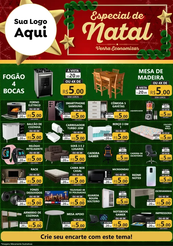Modelo de Encarte para Encarte A4 Vertical com o tema Especial de Natal para Móveis e Eletro