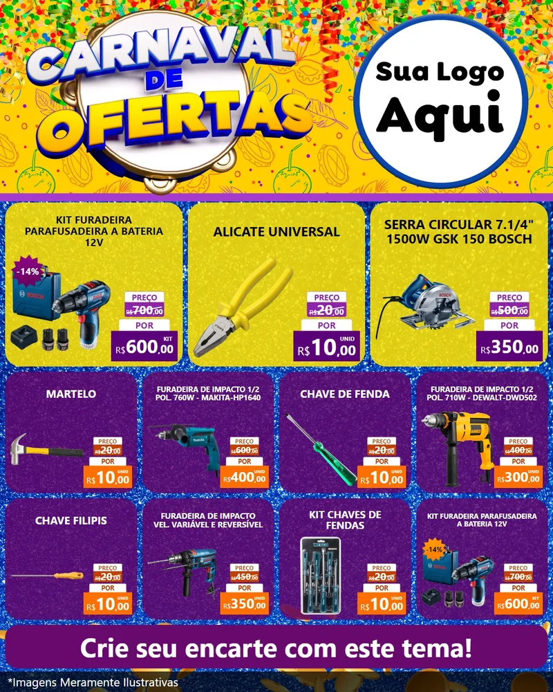Modelo de Rede Social para Feed Instagram com o tema Carnaval de Ofertas para Maquinas e Ferramentas