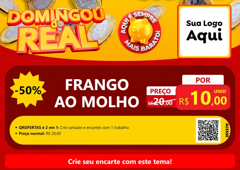 Modelo de Cartaz para Cartaz A4 Horizontal com o tema Domingou do Real para Restaurante