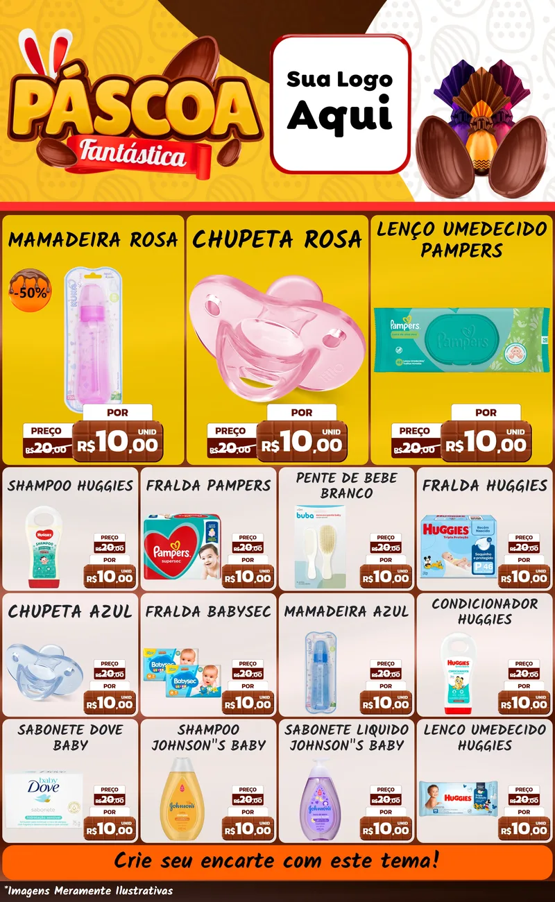 Modelo de Encarte para Encarte Grande com o tema Páscoa Fantástica para Bebês