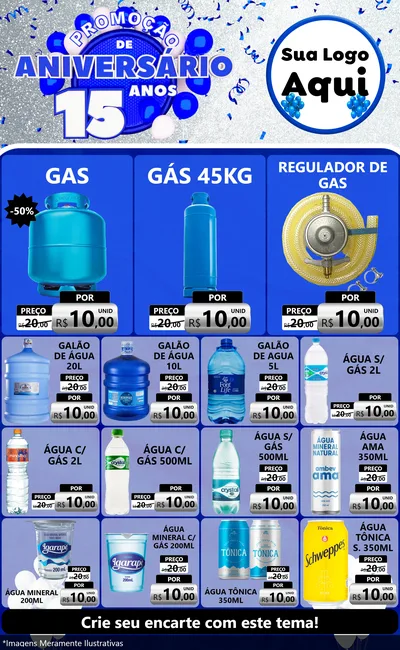 Modelo de Encarte para Encarte Grande com o tema Promoção de Aniversário - 15 Anos para Água e gás