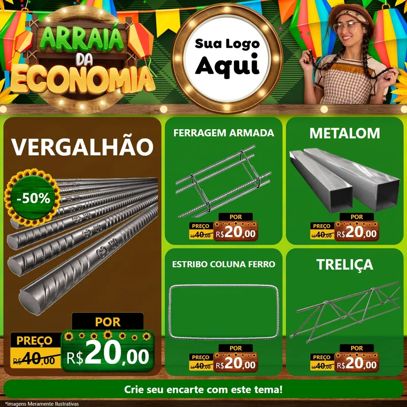 Modelo de Rede Social para Feed Facebook com o tema Arraiá de Economia para Ferragens