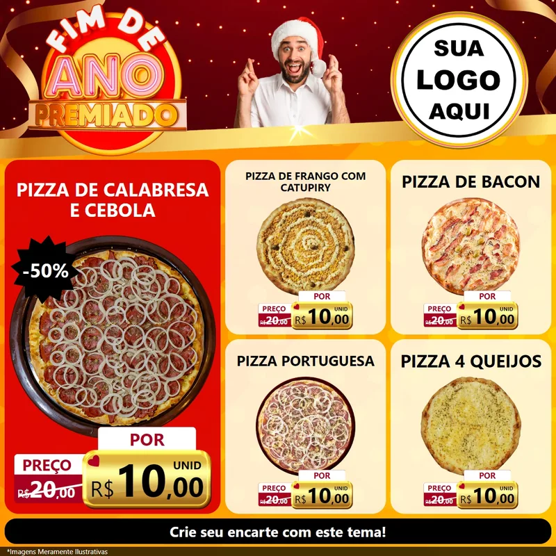 Modelo de Rede Social para Feed Facebook com o tema Fim de Ano Premiado para Pizzaria
