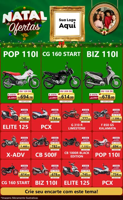 Modelo de Encarte para Encarte Grande com o tema Natal de Ofertas para Concessionaria de Motos