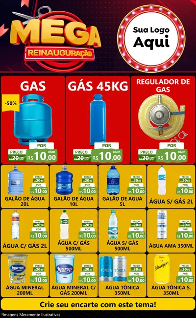 Modelo de Encarte para Encarte Grande com o tema Mega Reinauguração para Água e gás