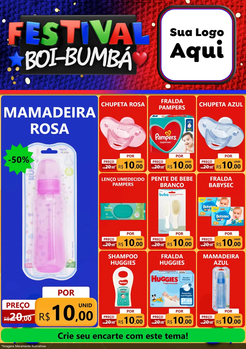 Modelo de Encarte para Encarte A4 Vertical com o tema Festival Boi-Bumbá para Bebês