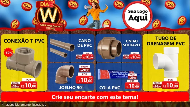 Modelo de TV para TV Horizontal com o tema Dia W - O Dia Mais Barato Do Mês para Tubos e conexões