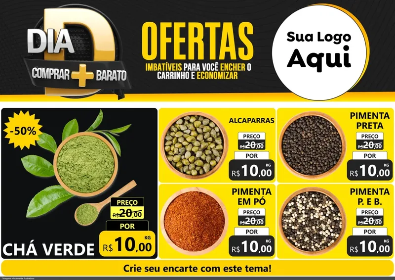 Modelo de Encarte para Encarte A4 Horizontal com o tema Dia D Mais Economia para Produtos Naturais