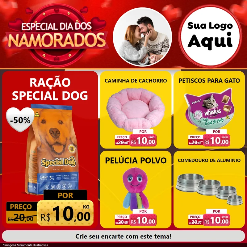 Modelo de Rede Social para Feed Facebook com o tema Especial Dia Dos Namorados para Pet Shop
