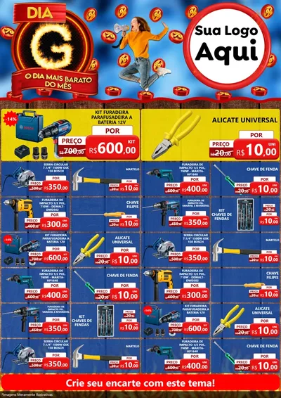 Modelo de Encarte para Encarte A4 Vertical com o tema Dia G - O Dia Mais Barato Do Mês para Maquinas e Ferramentas