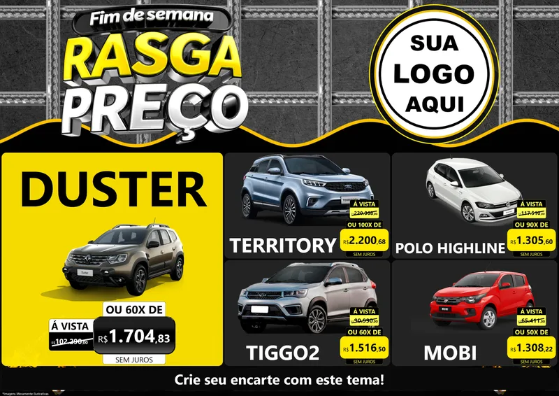 Modelo de Encarte para Encarte A4 Horizontal com o tema Fim de Semana Rasga Preço para Concessionaria de Carros