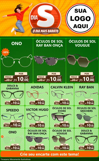 Modelo de Encarte para Encarte Grande com o tema Dia S - O Dia Mais Barato para Óticas