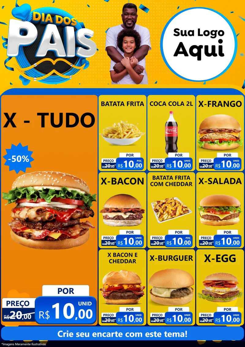 Modelo de Encarte para Encarte A4 Vertical com o tema Dia dos Pais para Hamburgueria