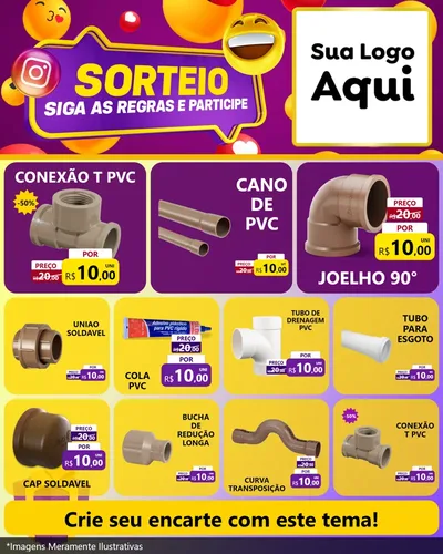 Modelo de Rede Social para Feed Instagram com o tema Sorteio para Tubos e conexões