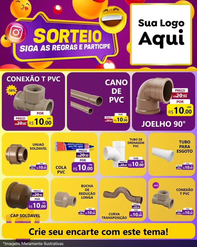 Modelo de Rede Social para Feed Instagram com o tema Sorteio para Tubos e conexões