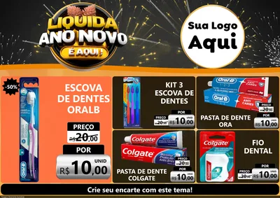 Modelo de Encarte para Encarte A4 Horizontal com o tema Liquida Ano Novo É Aqui! para Higiene Pessoal