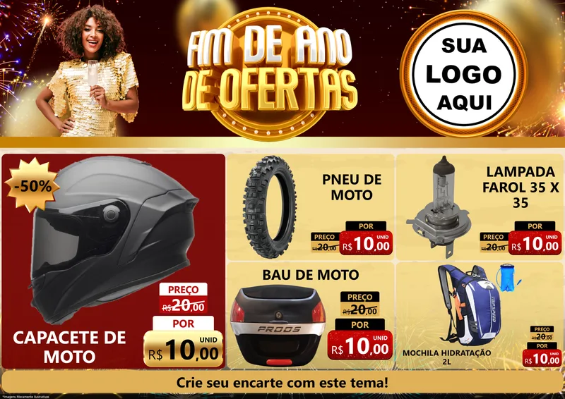 Modelo de Encarte para Encarte A4 Horizontal com o tema Fim de Ano de Ofertas para Moto peças