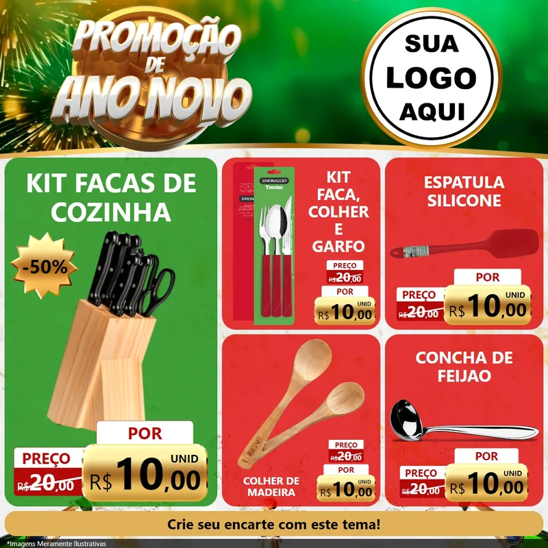 Modelo de Rede Social para Feed Facebook com o tema Promoção de Ano Novo para Utilidades Domésticas