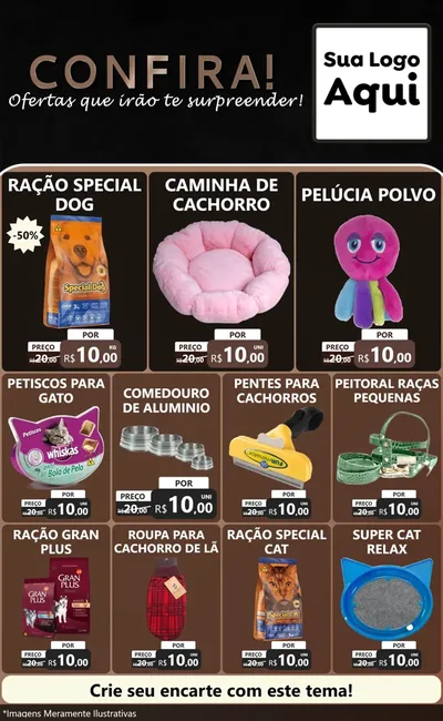 Modelo de Encarte para Encarte Grande com o tema Confira! Ofertas que irão te surpreender! para Pet Shop