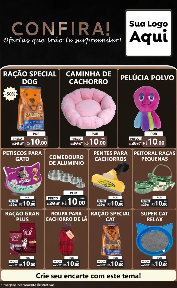 Modelo de Encarte para Encarte Grande com o tema Confira! Ofertas que irão te surpreender! para Pet Shop