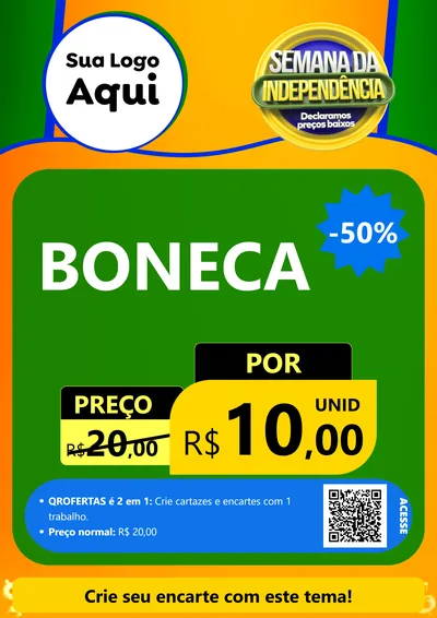 Modelo de Cartaz para Cartaz A4 Vertical com o tema Semana da Independência Declaramos Preços Baixos para Brinquedos