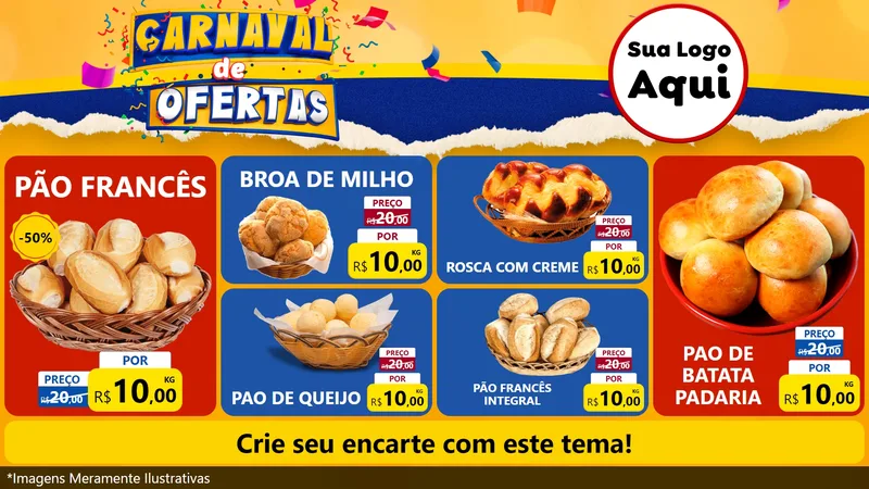 Modelo de TV para TV Horizontal com o tema Carnaval de Ofertas para Padaria
