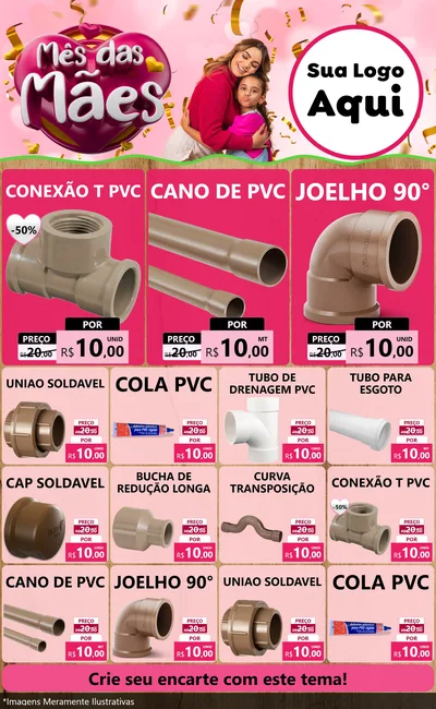 Modelo de Encarte para Encarte Grande com o tema Mês das Mães para Tubos e conexões