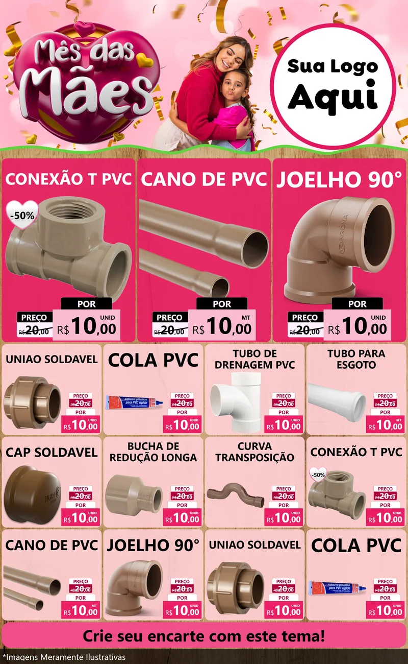 Modelo de Encarte para Encarte Grande com o tema Mês das Mães para Tubos e conexões