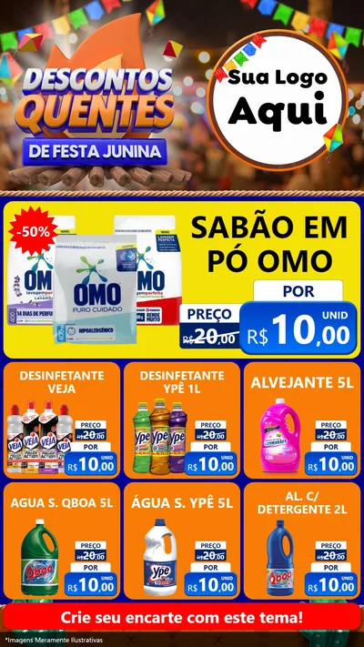 Modelo de Rede Social para Stories com o tema Descontos Quentes de Festa Junina para Produtos de Limpeza