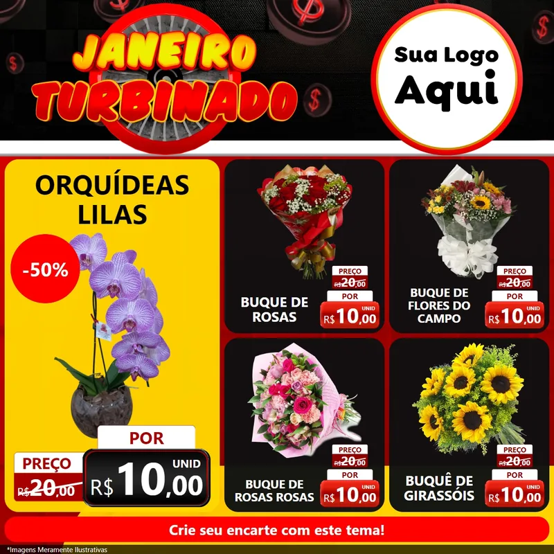 Modelo de Rede Social para Feed Facebook com o tema Janeiro Turbinado para Floricultura e jardim