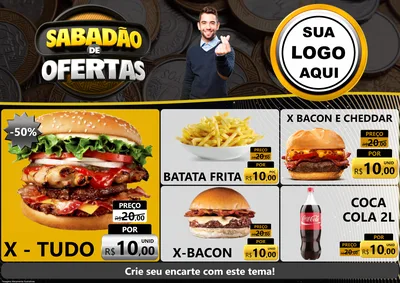 Modelo de Encarte para Encarte A4 Horizontal com o tema Sabadão de Ofertas para Hamburgueria